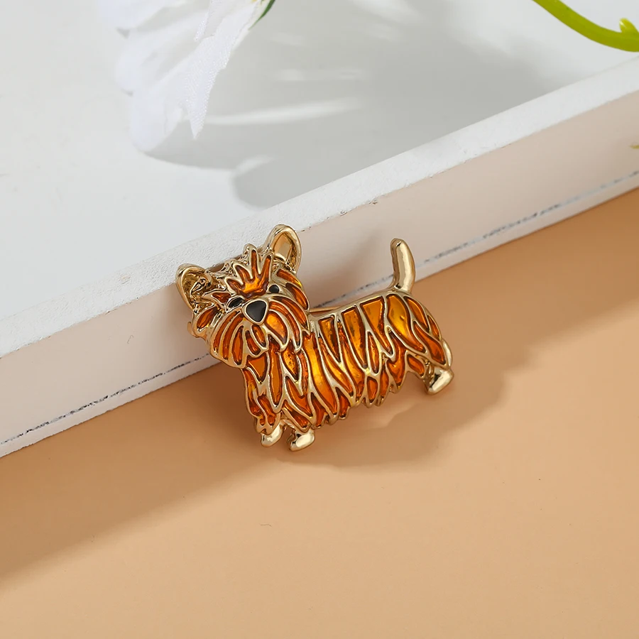 Buipoey Fashion Golden Longhair Dog Brooches For Boy Girls Yellow Enamel Animal Boutonniere Festival Jewelry Children Gifts