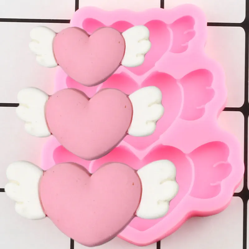 Angel Wings Silicone Mold Heart Shape Fondant Molds Cupcake Topper Wedding Cake Decorating Tools Candy Chocolate Gumpaste Moulds