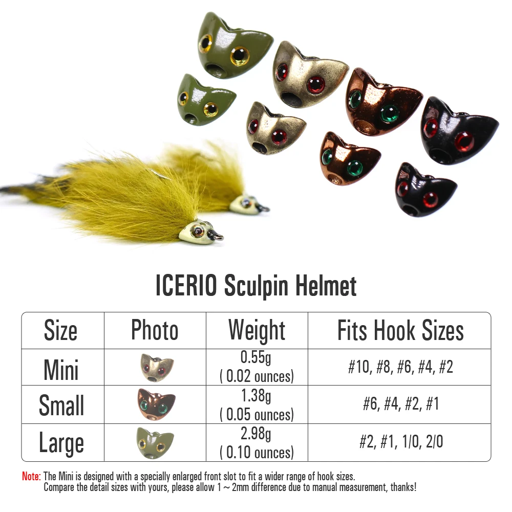 ICERIO 10PCS Fast Sink Fish Skull Sculpin Helmet Heavyweight Head Tube Flies Hook-up Streamers Fish mask Fly Tying Materials