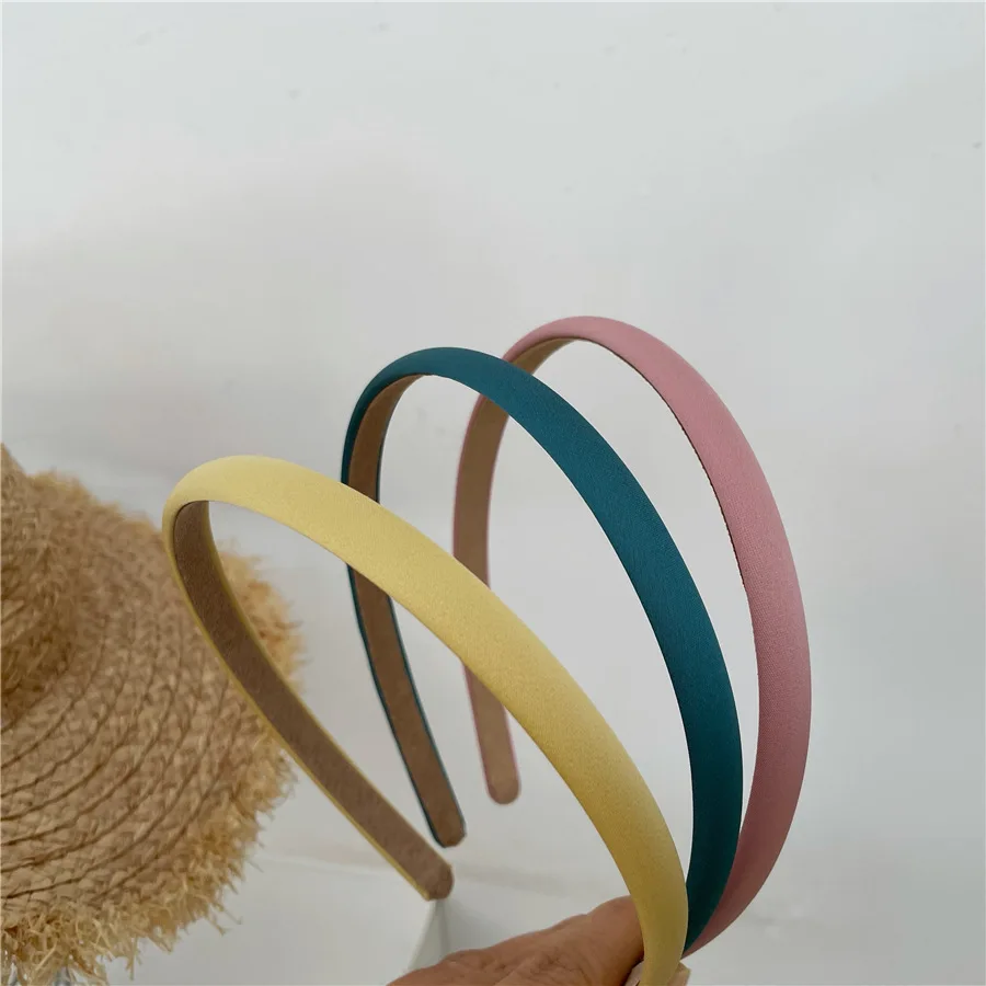 12 Color 1cm Thin Plain Solid Hairband Girls Satin Plastic Headband Simple Vintage Headwrap Hair Hoop For Women Children