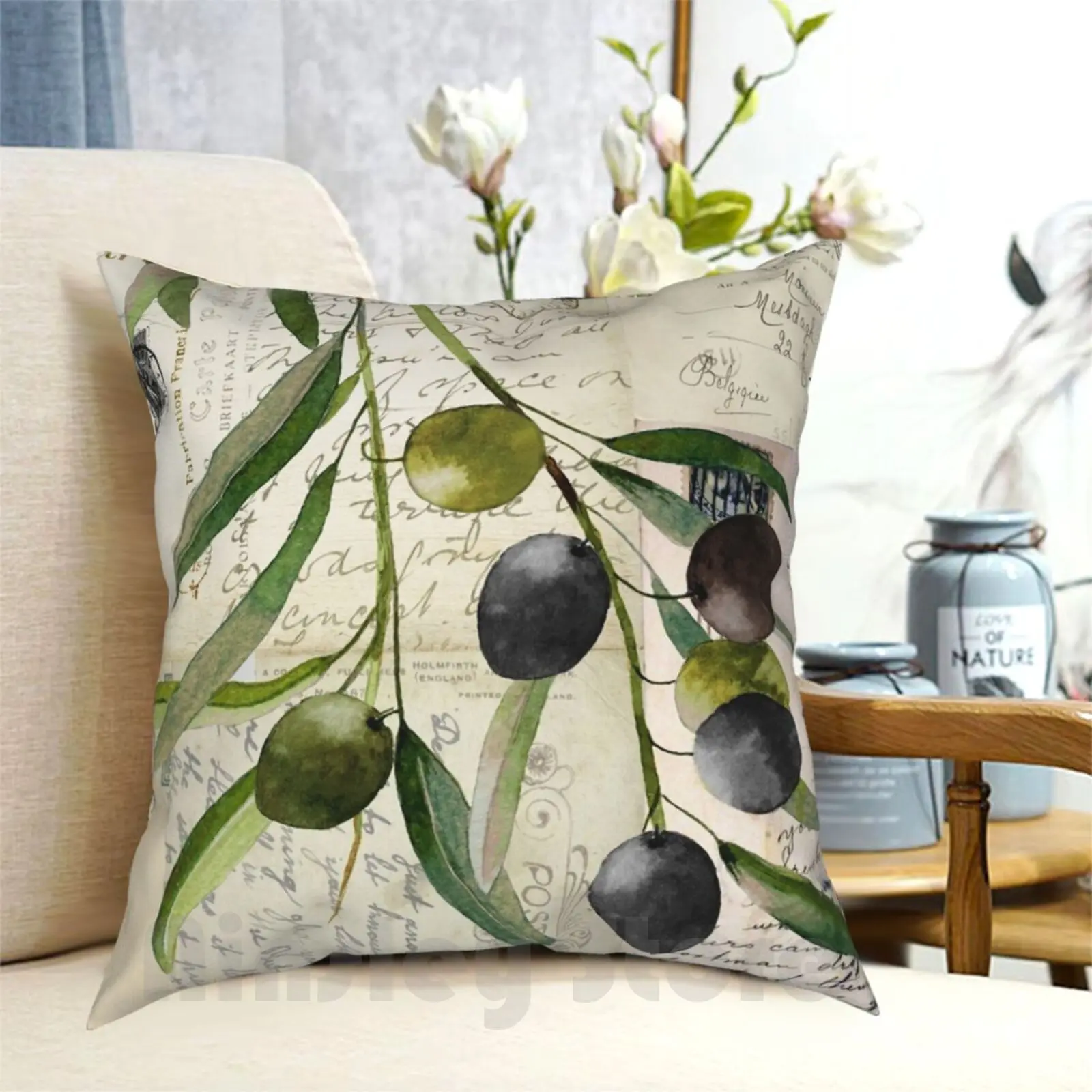 Olivia I Olive Branch Postcard Pillow Case Printed Home Soft DIY Pillow cover Olive Olives Olive Oil Decorative Olive Olive