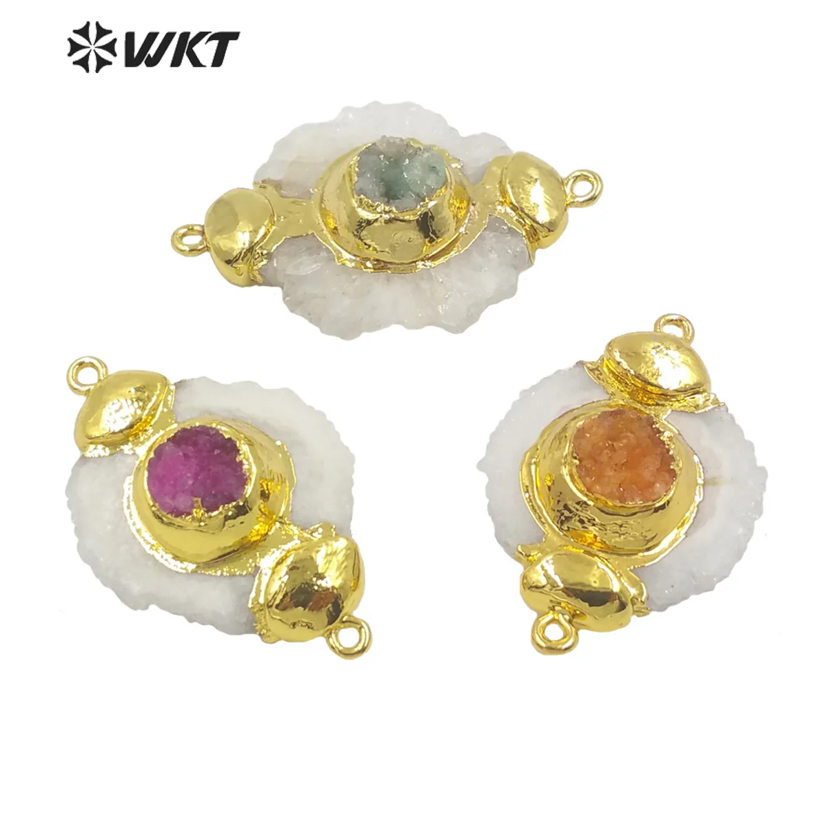 WT-P1772 Romatic Natural Stone Double hooks Stalatite Colorful Drusy Crystal Quarzt Fashion Pendants Jewelry Necklace Earrings