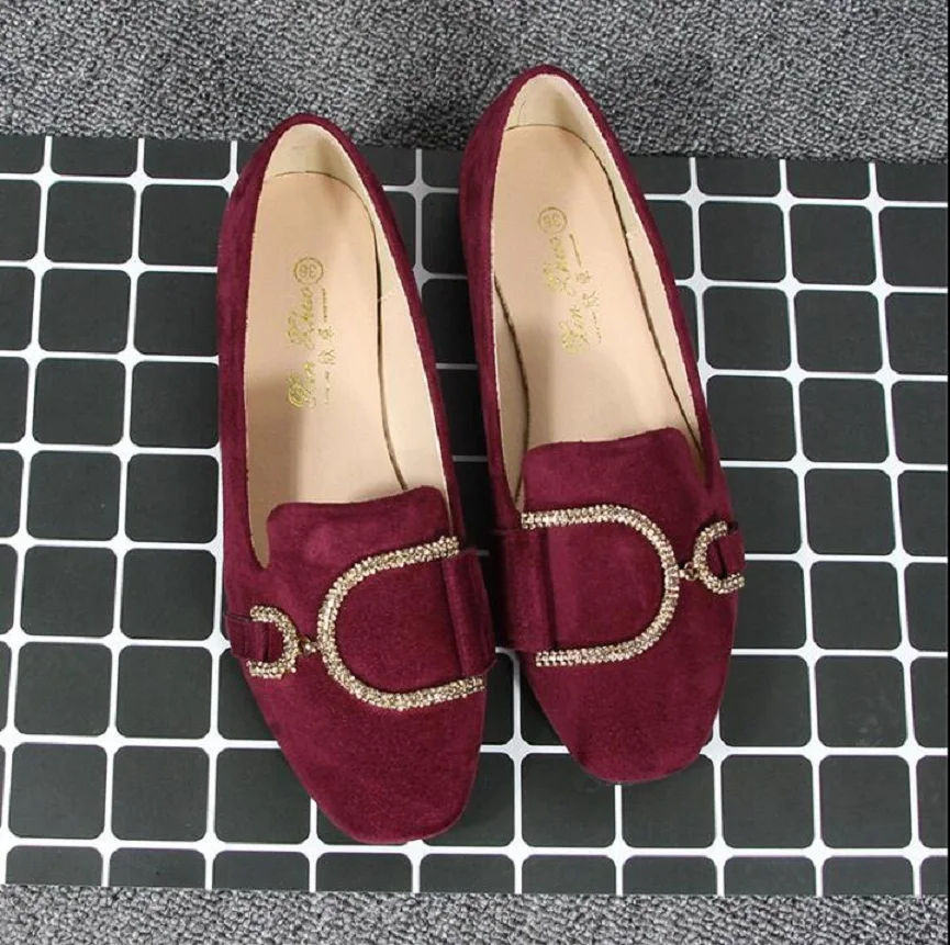 New 2023 Spring Ladies Shoes Square Toe Metal Buckle Flat Shoes shallow mouth woman Ballet Flats Big size-41-44
