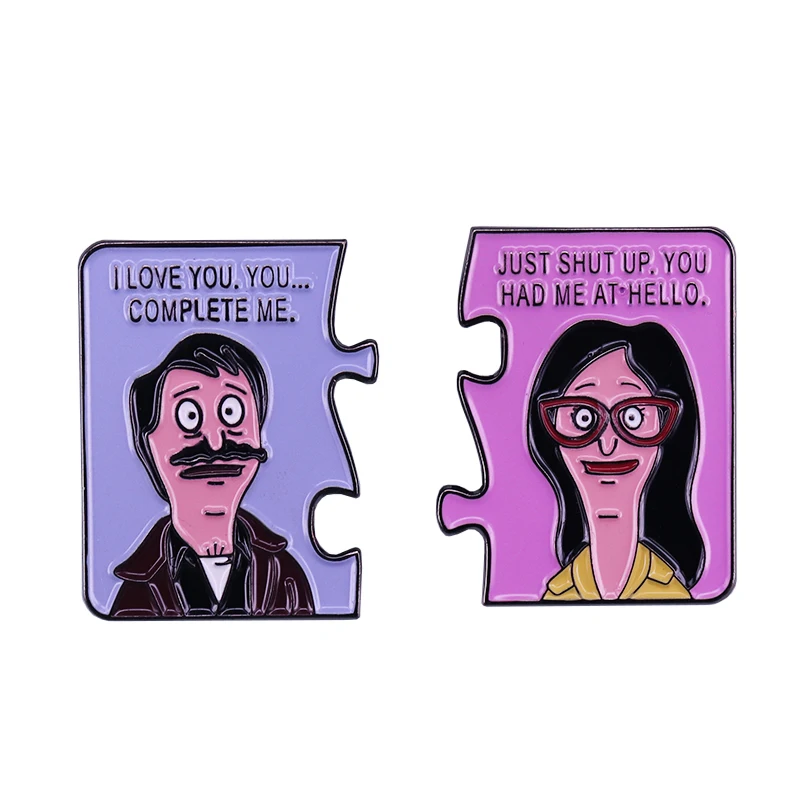 Jerry expresses his love to Dorothy enamel pin set-a pair lovely interlocking quote brooch