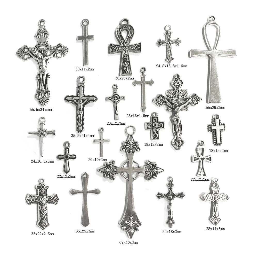 20Pcs Tibetan Style Charms Metal Cross Religion Necklace Pendant Sets Charms Bulk for Christmas Halloween DIY Jewelry Making