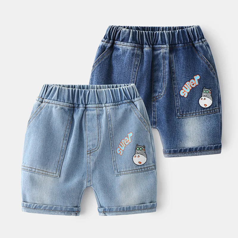 

New Kids Summer Denim Shorts Baby Boys Fashion Cartoon Print Denim Shorts with Pocket Children Casual Jeans Short Pants Trousers