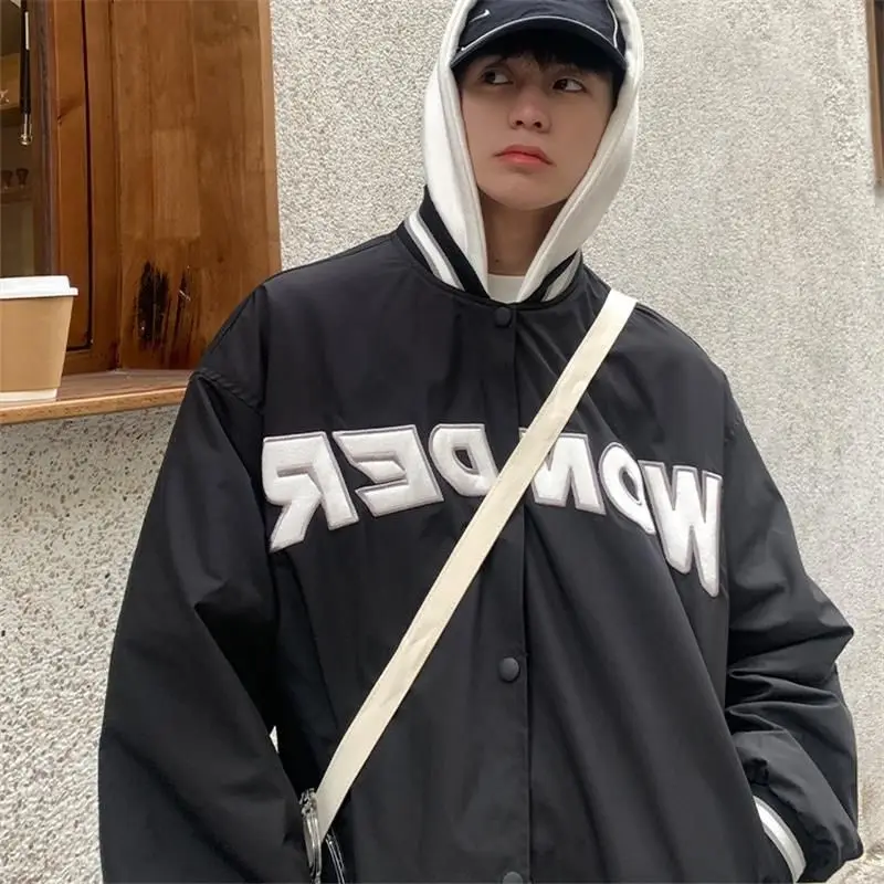 

Autumn baseball uniform jacket men women American street hip-hop hooded loose Korean lover top trend techwear bomber coat