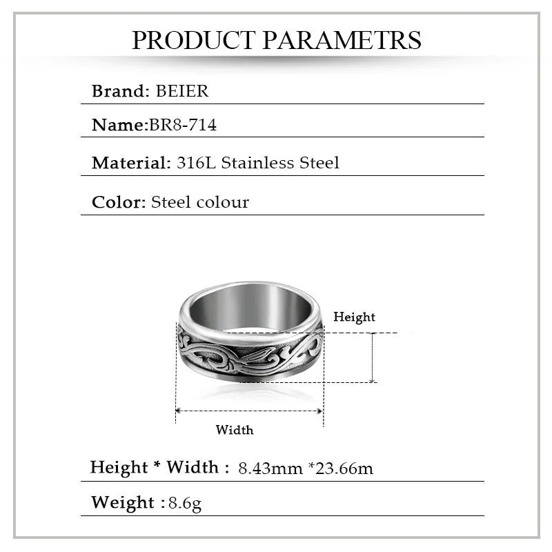 Beier new store 316L stainless steel Fashion Tang grass pattern Classic punk high quality jewelry LLBR8-714R