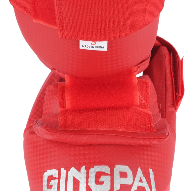 GINGPAI Professional Karate Shin Guards with Finger Red Blue Muay Thai Leg Guard Foot Pads Ankle Support MMA Taekwondo Protects