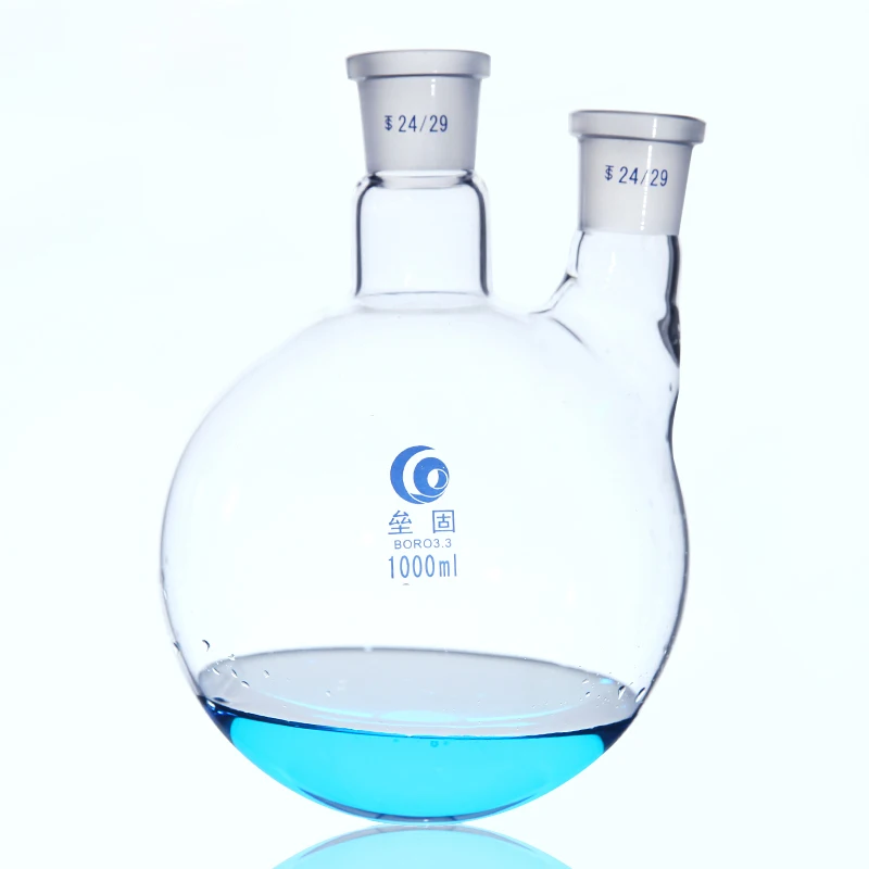 1PCS 50ml to 2000ml Laboratory Glass Standard bevel Ground Joint Round bottom Flask with two necks