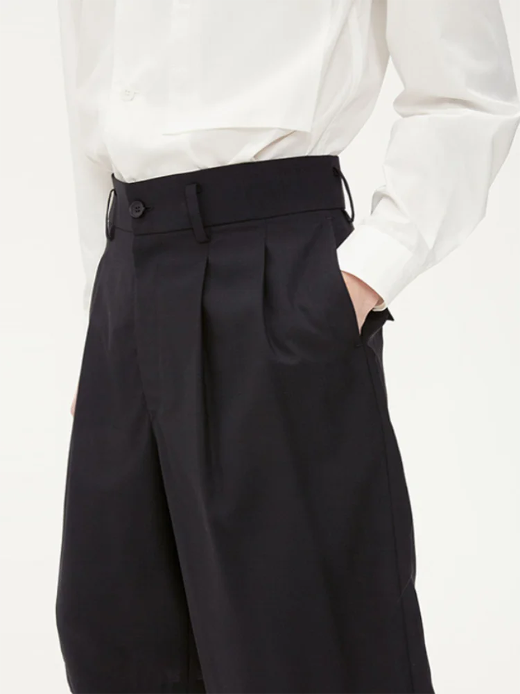 Men's Casual Shorts Summer New Black Straight Tube High Waist Simple Loose Wide Leg Over The Knee Five Minutes Pants Shorts