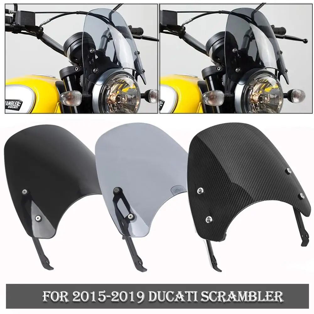 Motorcycle Front Windscreen Windshield Shield Screen w/Bracket For 2015 2016 2017 2018 2019 2020 Ducati Scrambler Wind Deflector