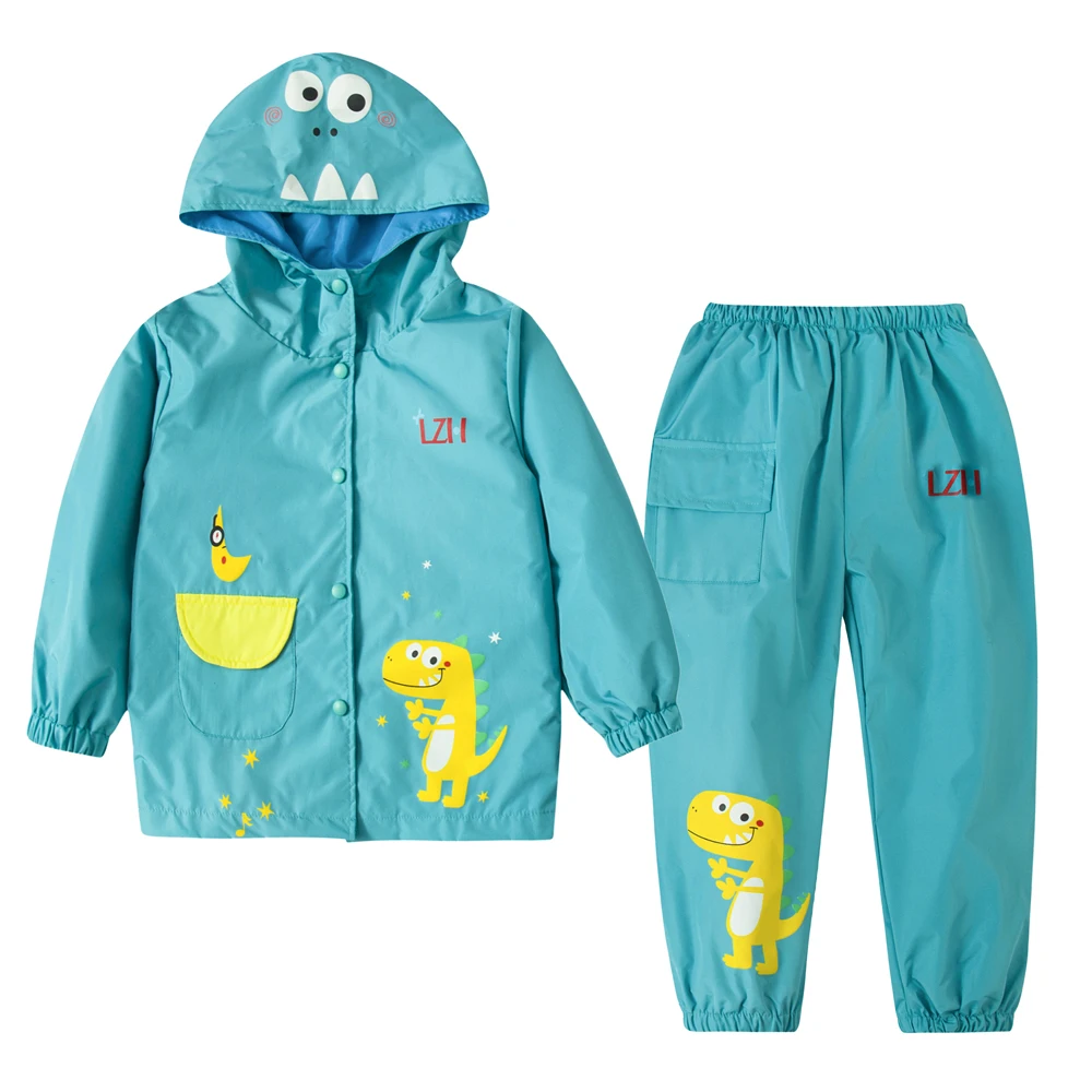 2PCS Children Spring Autumn Cartoon Unicorn Raincoat Clothing Toddler Girls Waterproof Jacket+Pant Outfits Kids Boys Tracksuits