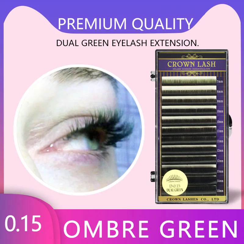 2tones Ombre Green C D 0.07 0.15 7-15mm CrownLash Dual Color Gradient Eyelash Extension Korean PBT Silk Lash