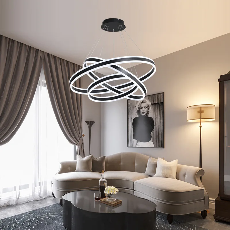 Modern Lustre Creative Circle Rings Pendant Lamp LED  Pendan Light AC220V Variety Of Shapes Dimmable 2.4G RF Remote Control