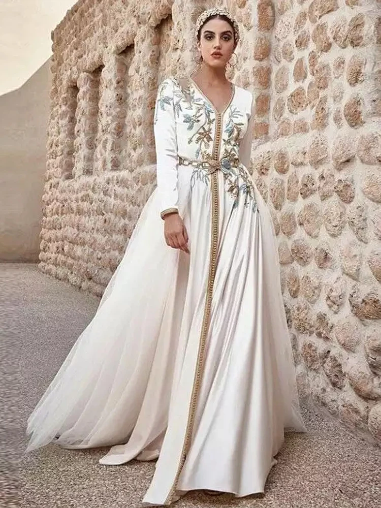 LORIE 2021 Moroccan Kaftan Evening Dress Lace Appliques Dubai Araic Special Occasion Gowns A-line Muslim Wedding Prom Party Gown