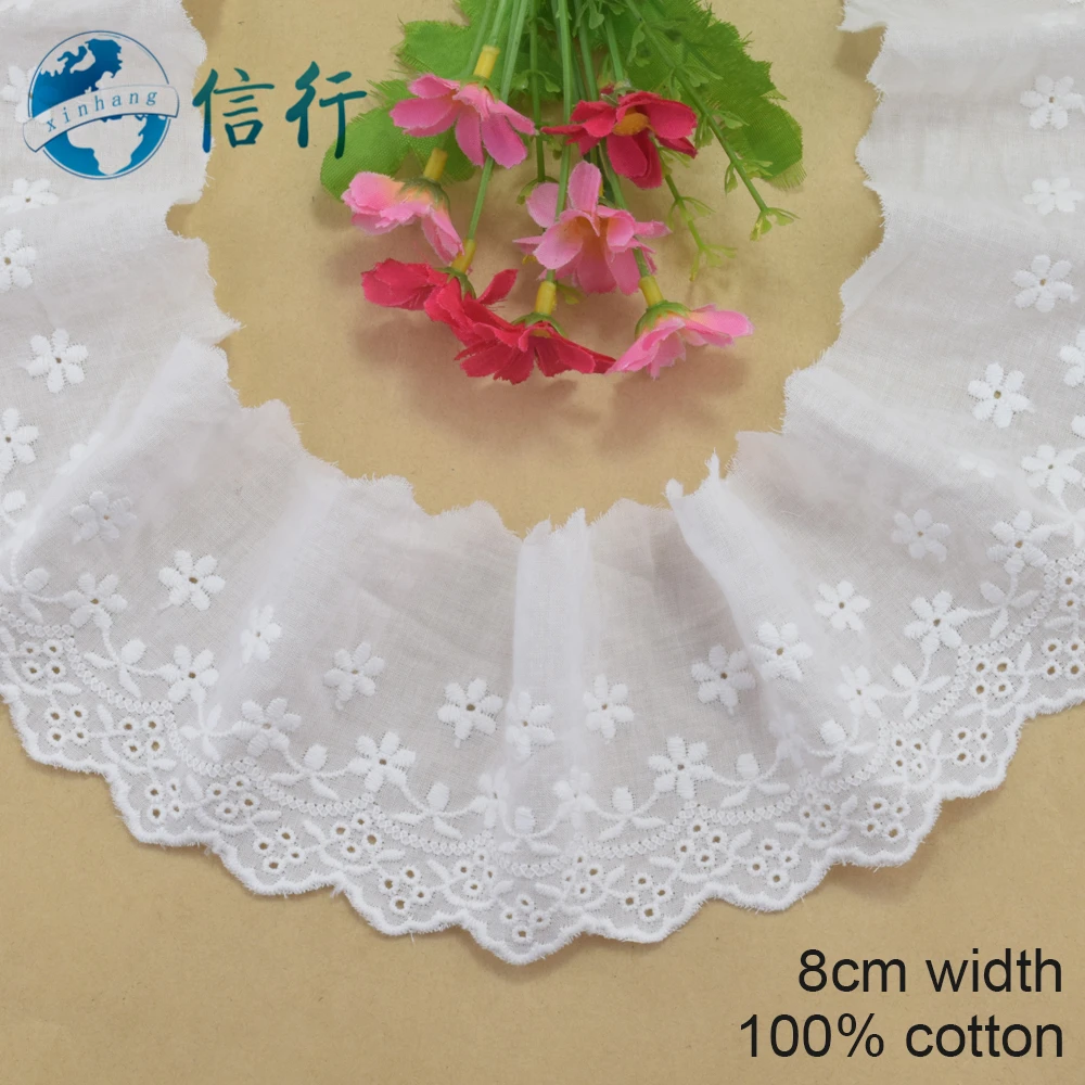 8cm Wide 100% Cotton Embroid Lace Sewing Ribbon Guipure Trim Wedding Decoration DIY Dolls Colthes Accessories Lace #4153