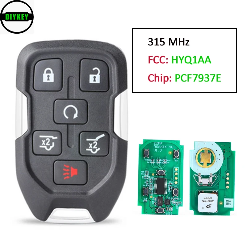 

DIYKEY 315MHz FCC: HYQ1AA Smart 5+1 6 Button Remote Car Key Fob for GMC YUKON 2015 2016 2017 2018 13580802, 5922084, 22984995