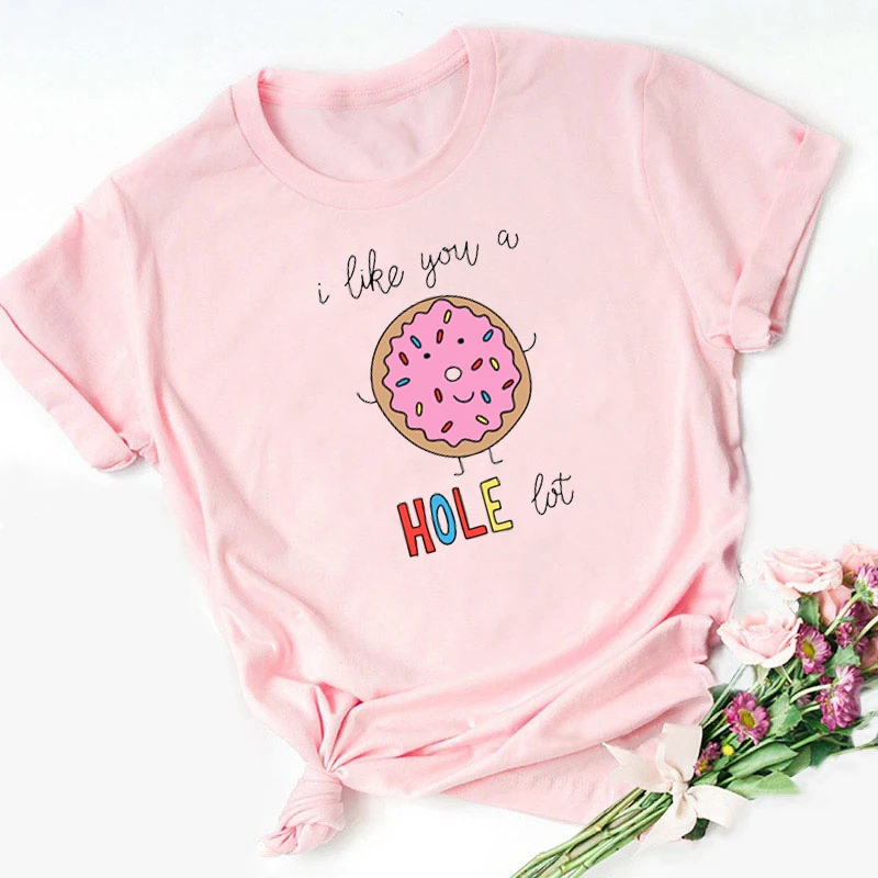 Donuts Print Tshirt Dont Worry Be Happy Graphic Funny  T Shirt Tee Shirt Femme T-Shirt Summer Tops Streetwear  Tops 2021