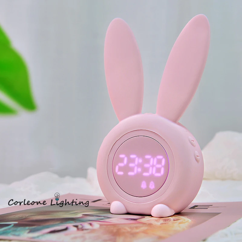 Cartoon Rabbit LED Night Lights Timing Alarm Clock Night Lamp for Kids Rooms Children Holiday Gifts Smart Night Light