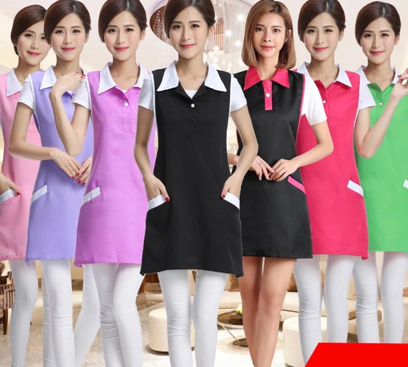 Brief Sleeveless Nail Waitress Apron For Woman Restaurant Kitchen Home Black Pink Apron Adult Work Coffee Shop Apron With Pocket
