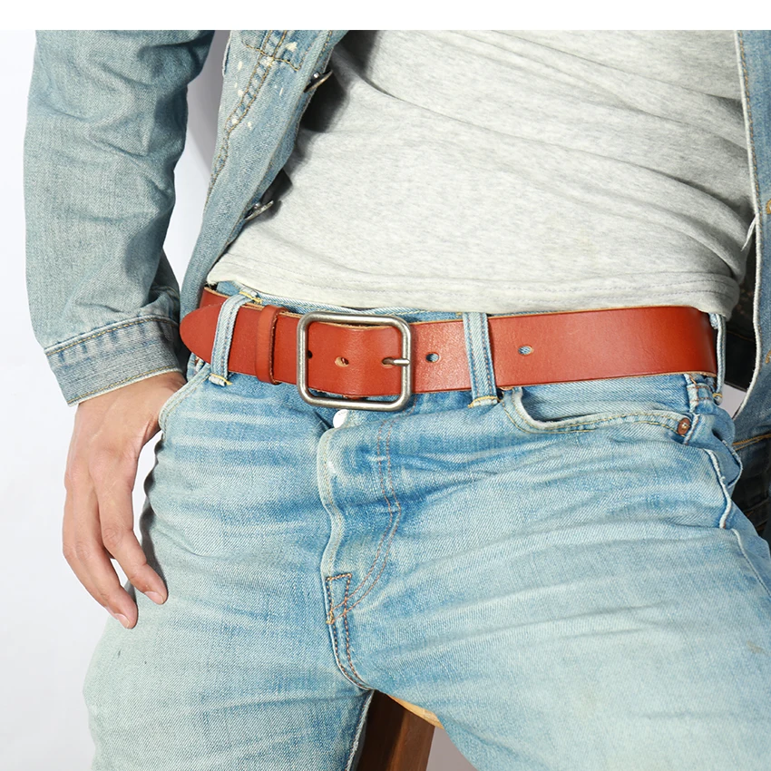 Cinturón Vintage 100% de cuero genuino para hombre, correa de cuero de vaca Natural de alta calidad para pantalones vaqueros o pantalones