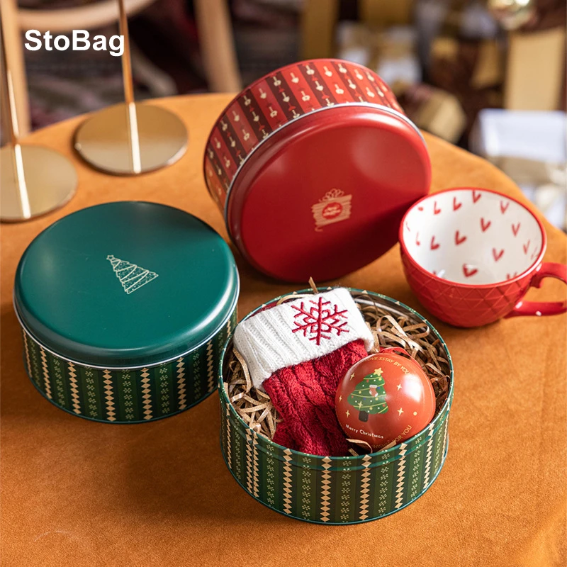 

StoBag-Christmas Cookies Packaging Tin Box Handmade Candy Chocolate Gift Decoration Xmas Child Favor Natal New Year Party