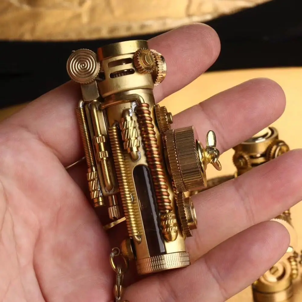 Punk Steampunk Lighter - Kerosene Fuel Cigarette Lighter with Handcrafted DIY Extended Chain Decor