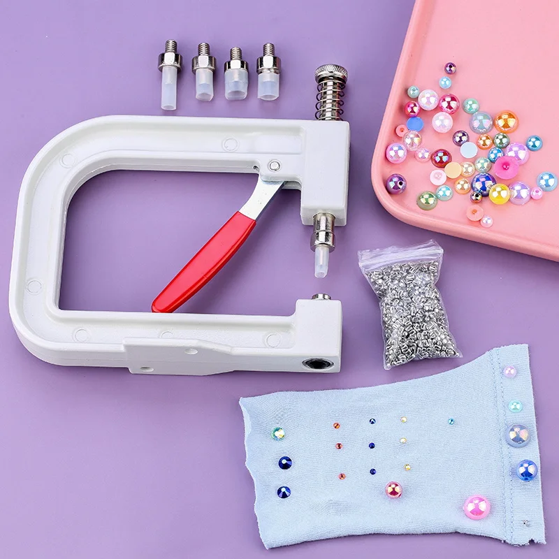 Pearl Tools Set Hand Pearl Setting Machine Plastic Beads Rivet Fixing Machine with Beads Screw Heads for DIY Bags/Clothes/Skirts