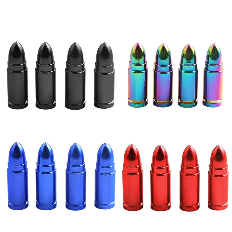 4x Universal Bullet Shape Tire Rim Wheel Stem Valve Caps Cover Blue/Red/Black/Rainbow for Car Truck Bike Air Port Accessories