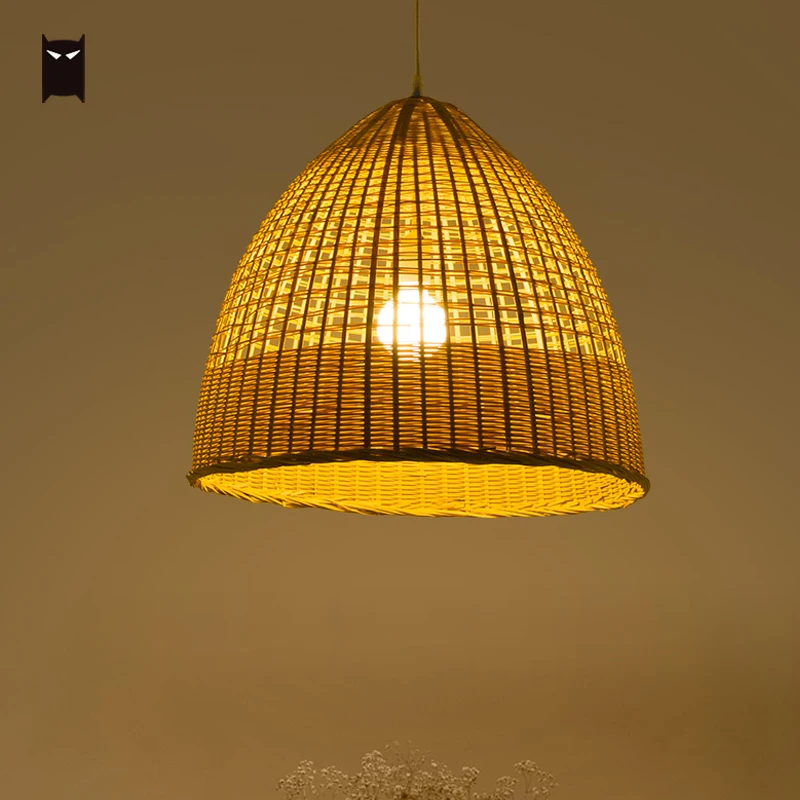 Bamboo Wicke Rattan Basket Pendant Light Fixture Nordic Meditation Style Hanging Ceiling Lamp Tatami Yoga Room Restaurant E27