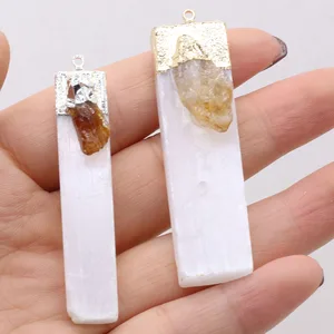 Natürliche Selenitputzanhänger, Amethyst Quarz -Rockmineral, Reiki heilt Charms, DIY -Halskette, Schmuckgröße 60x16mm 12 Hauptverkaufsanhänger Selenit - №11