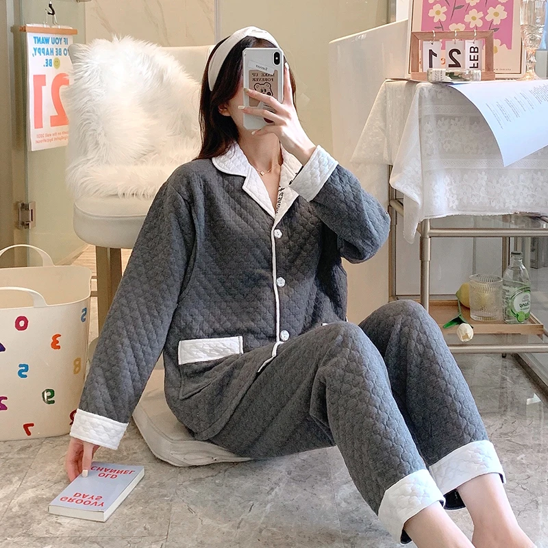 Autumn Winter Cotton Padded Maternity Nursing Sleepwear Sets Thick Warm Pajamas Suit for Pregnancy Women Mother Home Lounge Wear