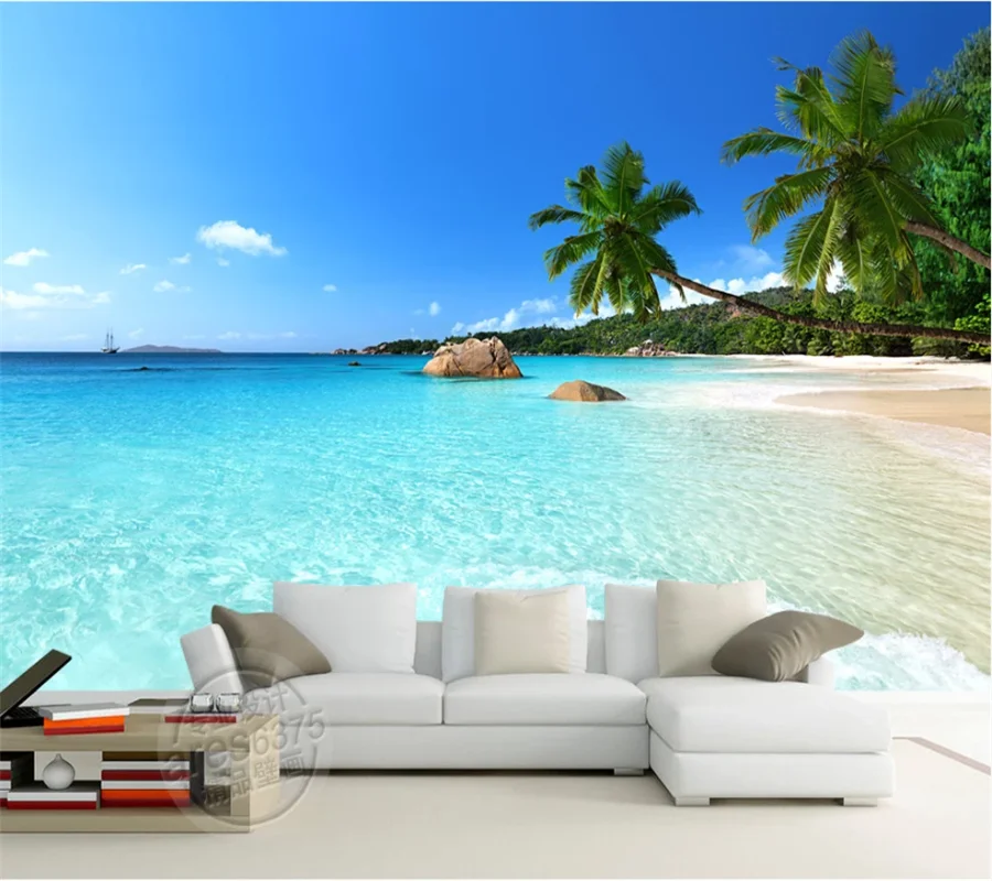 

Custom wallpaper 3d mural HD seascape vast sea beach coconut tree reef TV background wall papers home decor mural 3d wallpaper