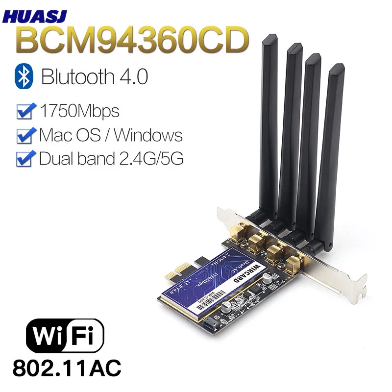 

Wircard para mac os pc pci wifi cartão continuidade handoff bcm94360cd aeroporto nativo wifi bt 4.0 1750 mbps 5 ghz/2.4 ghz