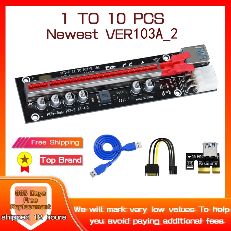 

1 To 10pcs USB 3.0 PCIE Riser PCI Express X16 6 Pin Power Supply Cabo Riser for Video Card Graphic Card GPU Bitcoin Miner Mining