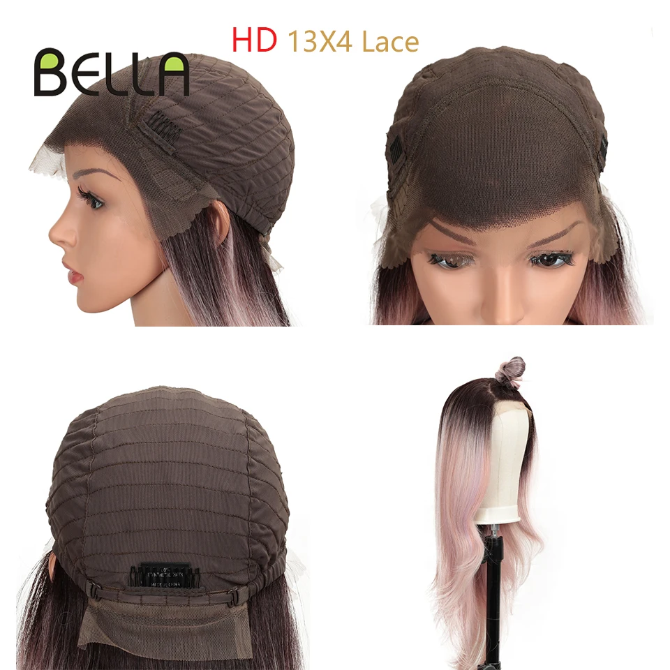 Bella Synthetic Straight Wig Lace Front Wig 13*4 Lace Frontal Wig Easy 360 Lace Blonde Pink Lolita Hair Cosplay Wigs For Women