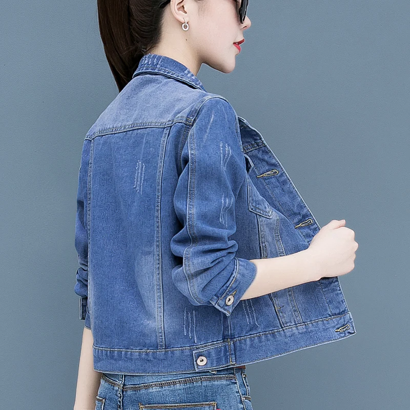 Lente mode denim jas vrouwelijke Student korte Tops denim jas Bomber jas blauw Jean jas vrouwen denim jas