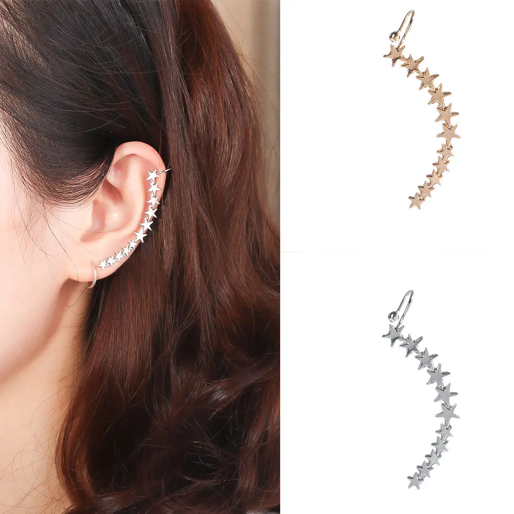 1PC Minimalist Star Shape Long Ear Cuffs Stud Earrings Simple Ear Cuff Pins Climbers Earrings Jewelry For Women Crawlers Pin