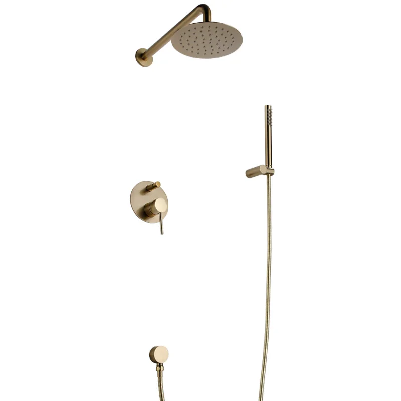 

MTTUZK Brushed Gold Two functions Rain Shower Faucet Set Wall Mounted Shower Arm Diverter Mixer Tap Brass Handheld Spray Set