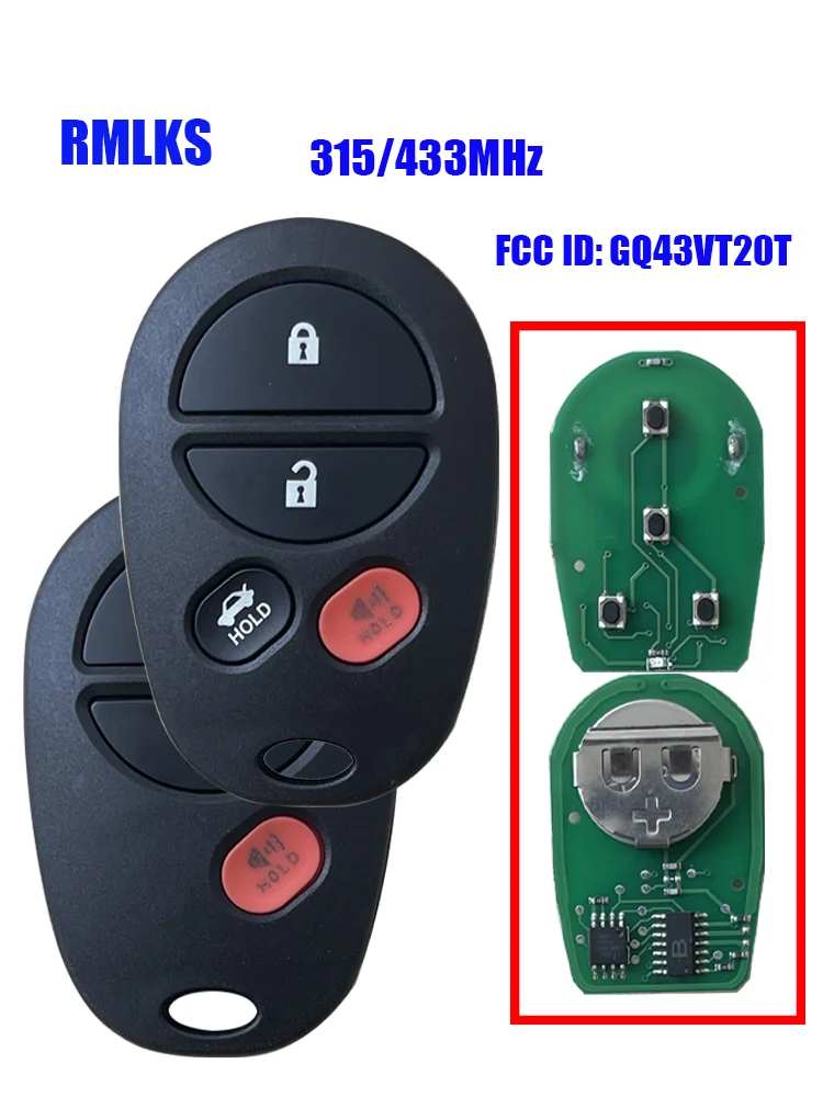 315/433 Mhz Car key Remote For Toyota Sequoia Tacoma Tundra Sienna Avalon Solara 2008 2009 2010 2011 2012 GQ43VT20T 3/4 Button