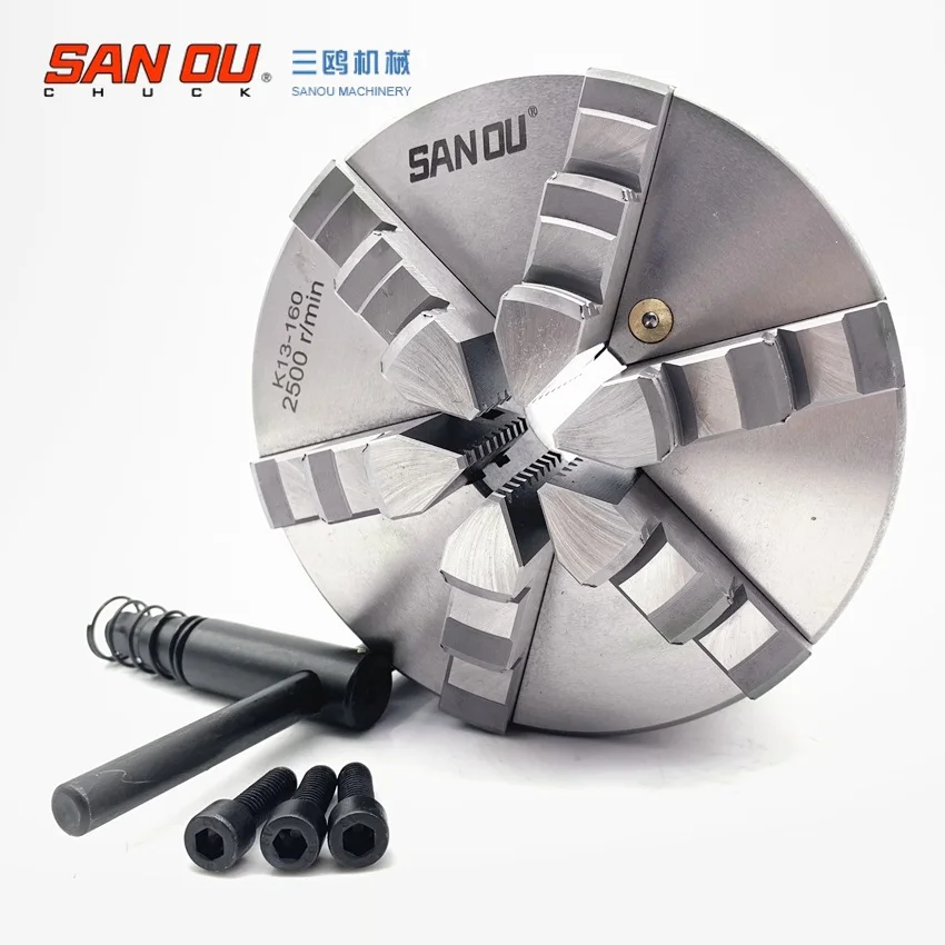 SAN OU Brand K13-160 Six Jaw Self-Centering Chuck Lathe 160mm Scroll Chuck K13-160 with Hardened Steel SANOU Brand