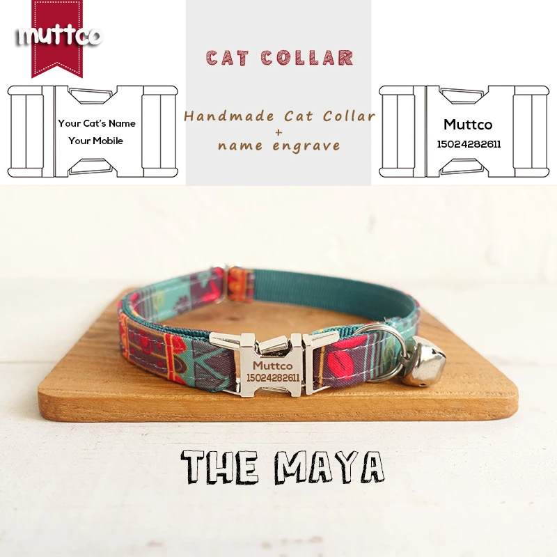 

MUTTCO Retailing handmade engraved metal buckle cat collar THE MAYA self-created cat collar 2 sizes UCC043