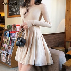 A-line Dress Women Patchwork Elegant Slim Empire Retro Autumn O-neck Mini Vestidos Feminino Party Cozy Popular Leisure Tender