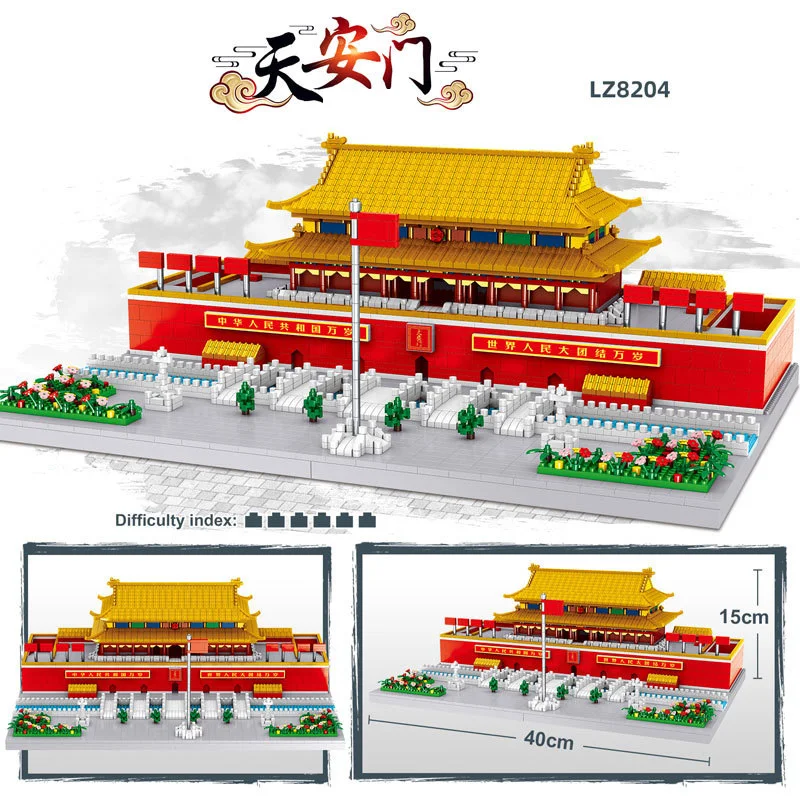 World Famous Historical Architecture Micro Diamond Block China Beijing Tianan Men Square Nanobrick Model Building Brick Toys