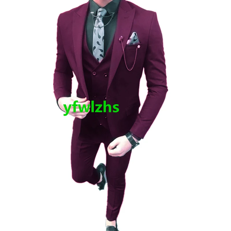 

Handsome One Button Groomsmen Peak Lapel Groom Tuxedos Wedding Dress Men Suits Blazer Prom Dinner (Jacket+Pants+Tie+Vest) A169