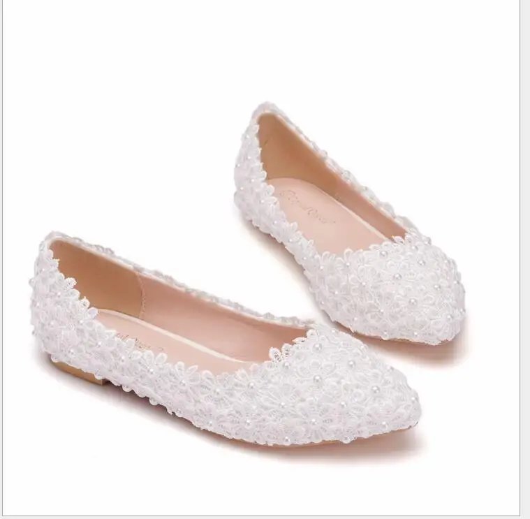 Sexy Women Flats Ballet Shoes Cut Out LeatherWhite lace and pearl flat wedding shoes Women Boat Shoes Ballerina Ladies Casual