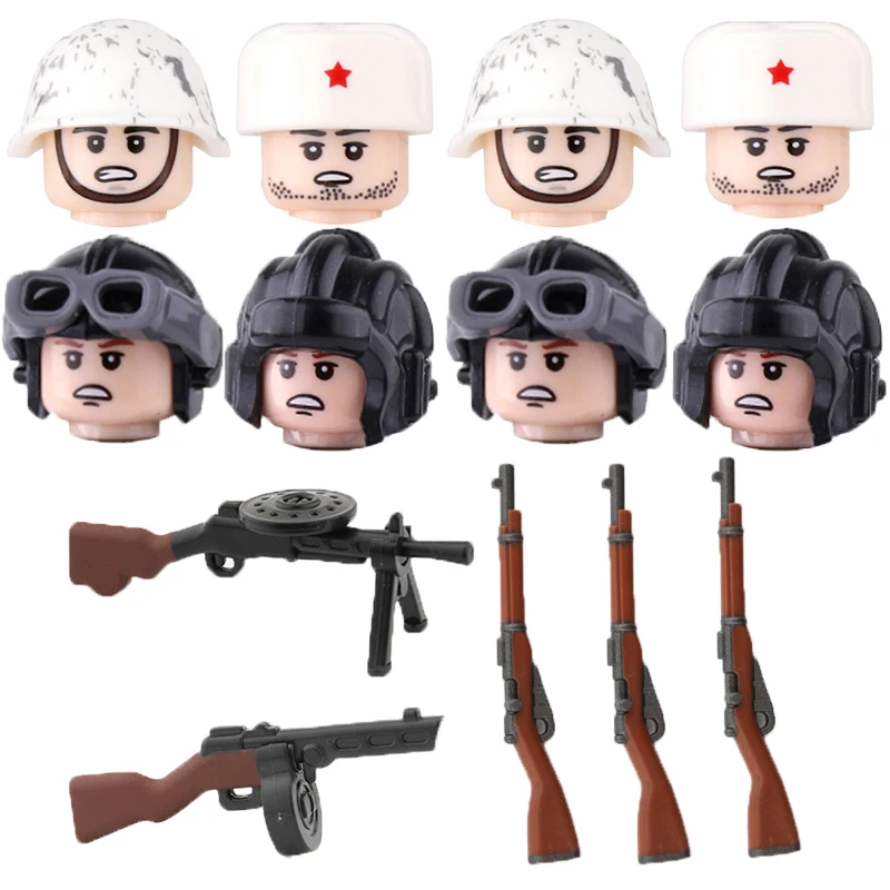 WW2 Army Soldier Figures Building Blocks Soviet Union Military Weapons Guns Poposa Parts Mini Bricks Kids Brain-training Gifts