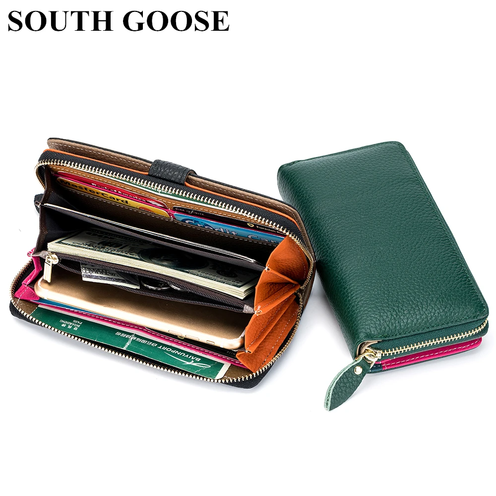 Genuine Leather Women Wallets Classic Long Zipper Clutch Bag Ladies Business Card Holder Passport Wallet Coin Purses Phone Bag