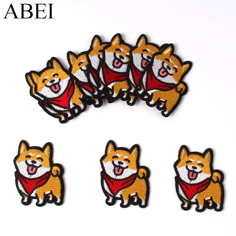 10pcs Embroidered Dog Patches Iron On welsh corgi pembroke Stickers Sewing Animal Badge DIY Jeans Coats Sweaters Fabric Applique